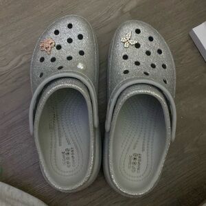 Silver glittery platform crocs size women’s six
